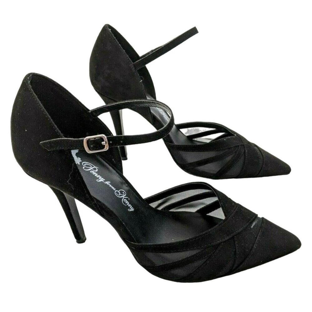 Penny Loves Kenny Women's Heels Shoes Size 7 Pumps Point-Toe T-Strap Black